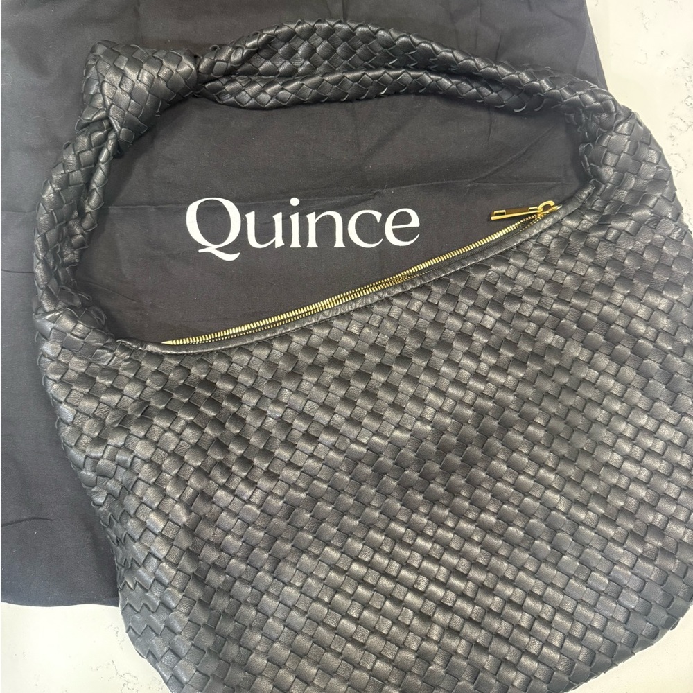Quince Black Woven Leather Shoulder Bag